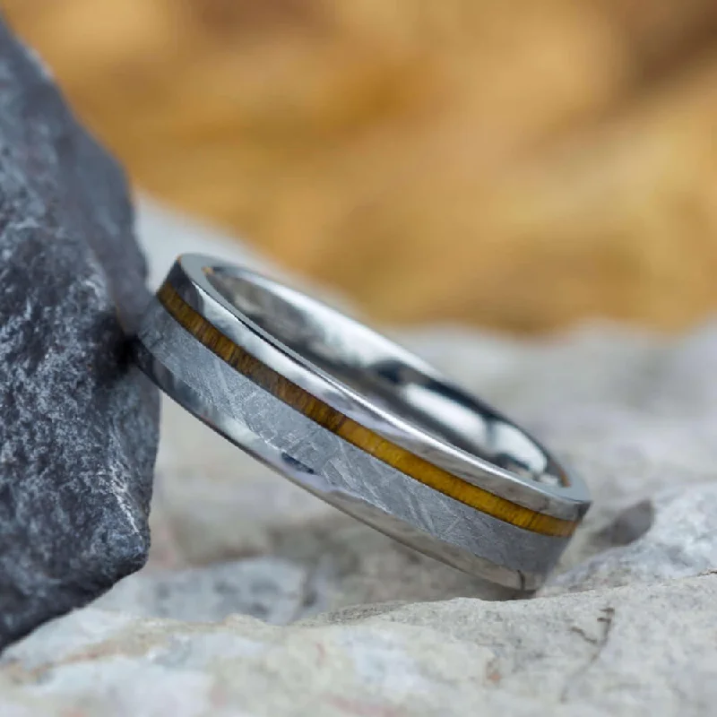 Titanium Wedding Band With Meteorite & Wood