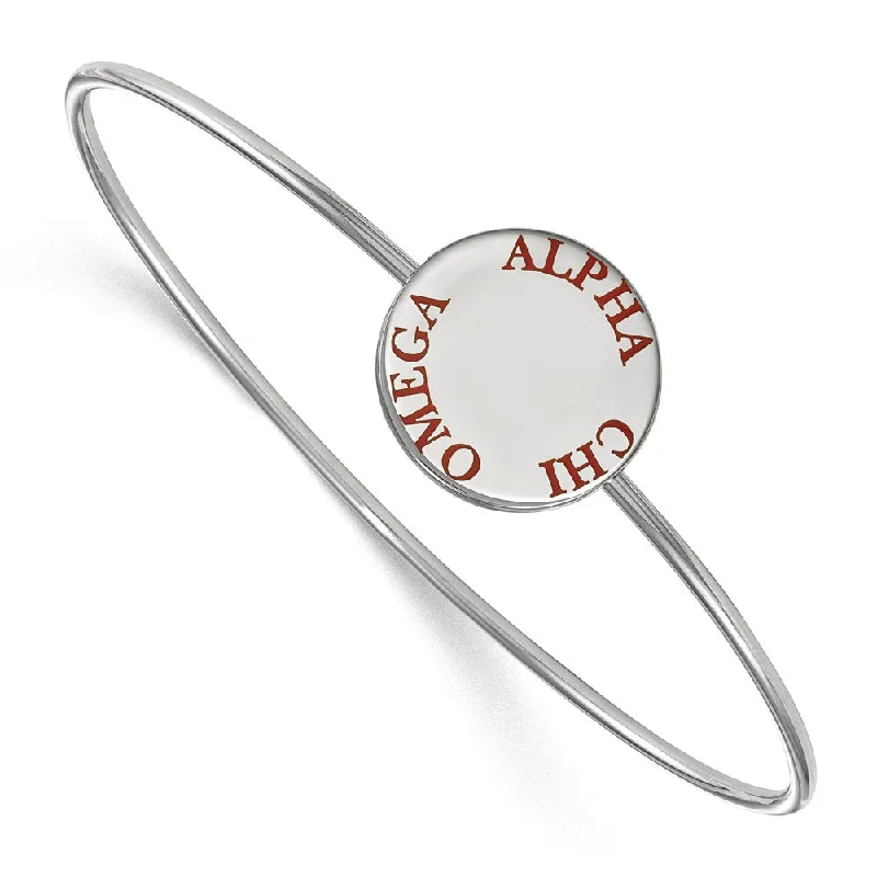 Sterling Silver Alpha Chi Omega Enamel Red Letters Bangle - 7 in.