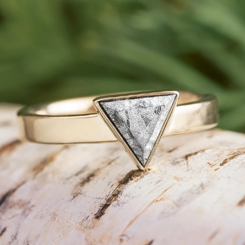 Triangle-Cut Gibeon Meteorite Engagement Ring