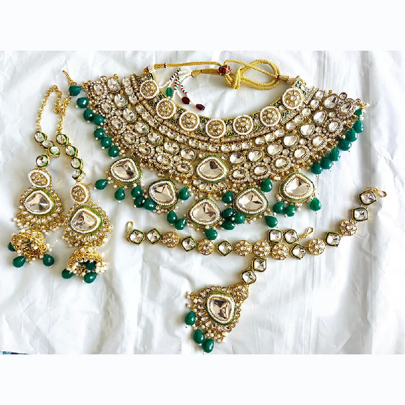 India Art Gold Plated Kundan Stone And Beads Choker Necklace Set