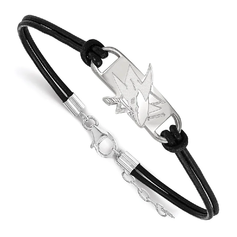 Sterling Silver & Leather NHL San Jose Sharks Adj. Bracelet