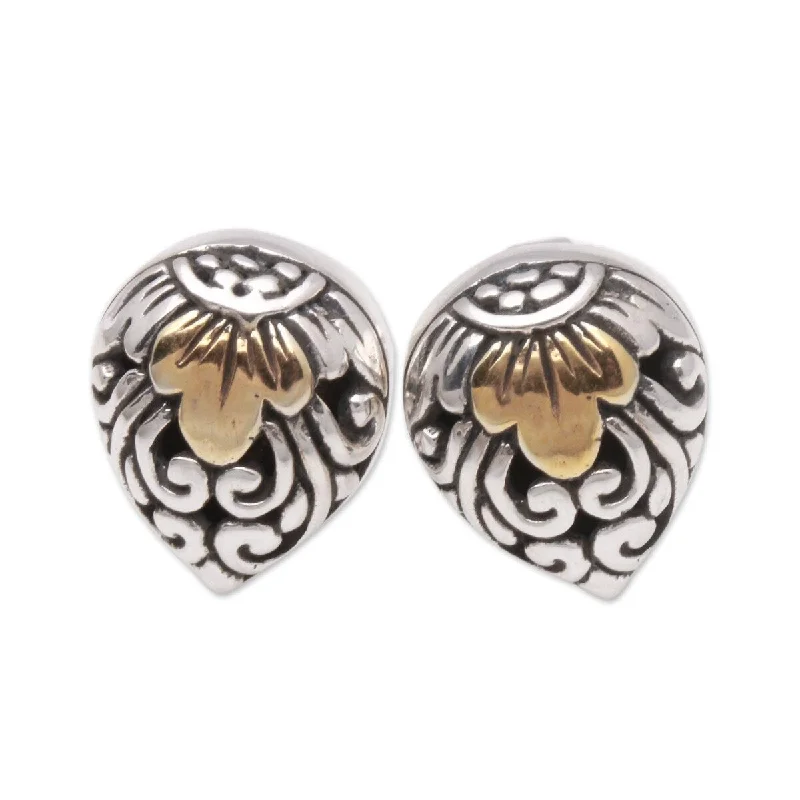 NOVICA Royal Glam, Gold accented sterling silver stud earrings - 0.5*0.4