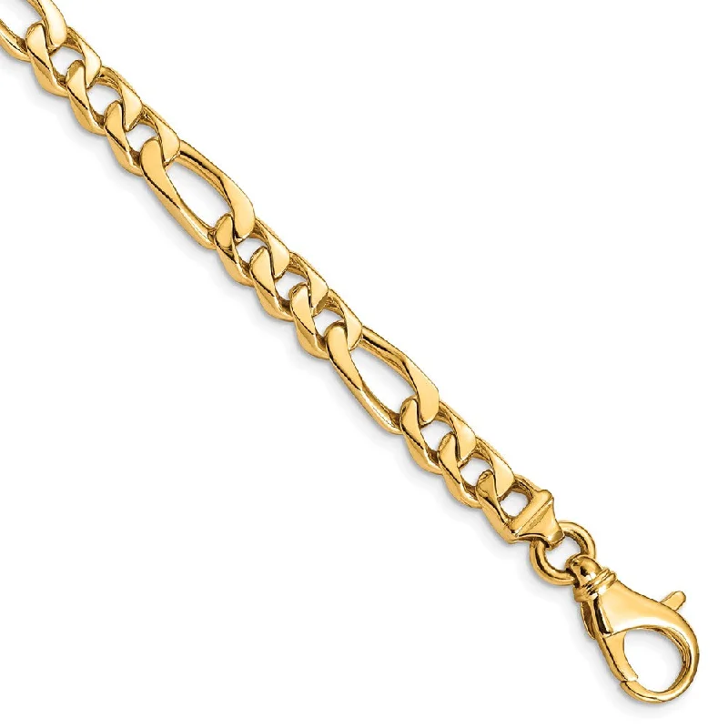 6.5mm 14K Yellow Gold Solid Flat Figaro Chain Bracelet, 8 Inch