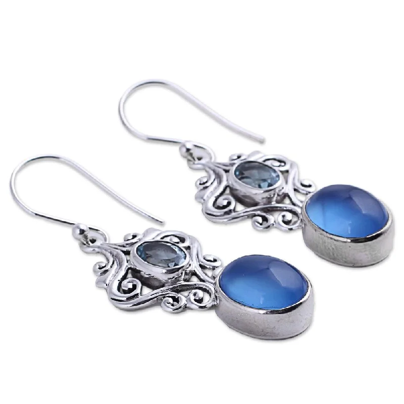 Sterling Silver 'Harmonious Blue' Chalcedony Topaz Earrings - 1.8*0.6