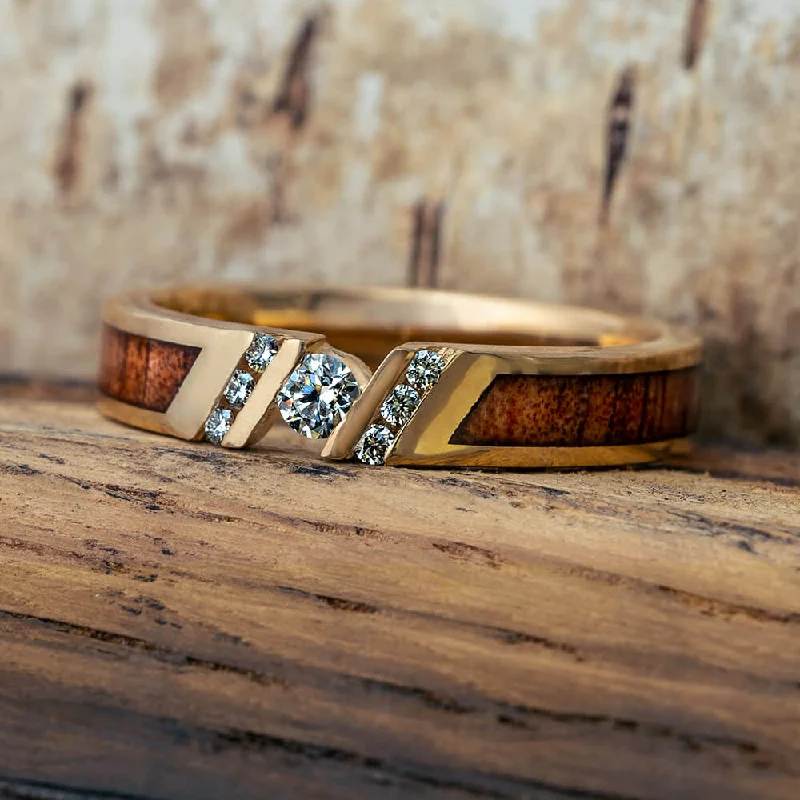 Unique Diamond Ring With Koa Wood Inlays