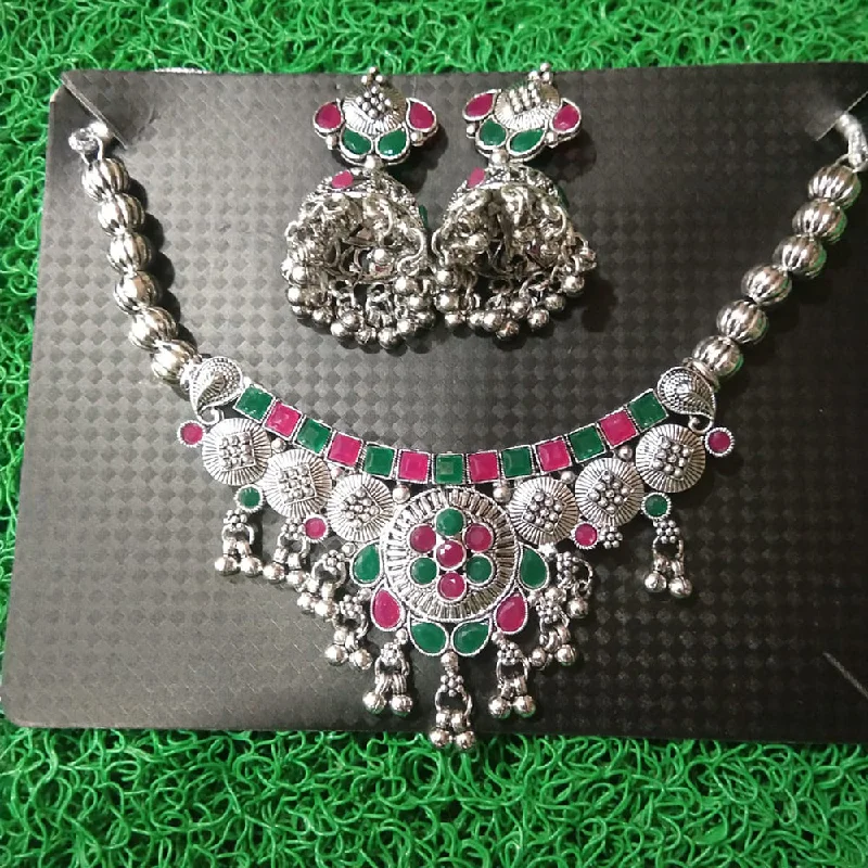 Sanjana Jewels Oxidised Plated Pota Stone Necklace Set