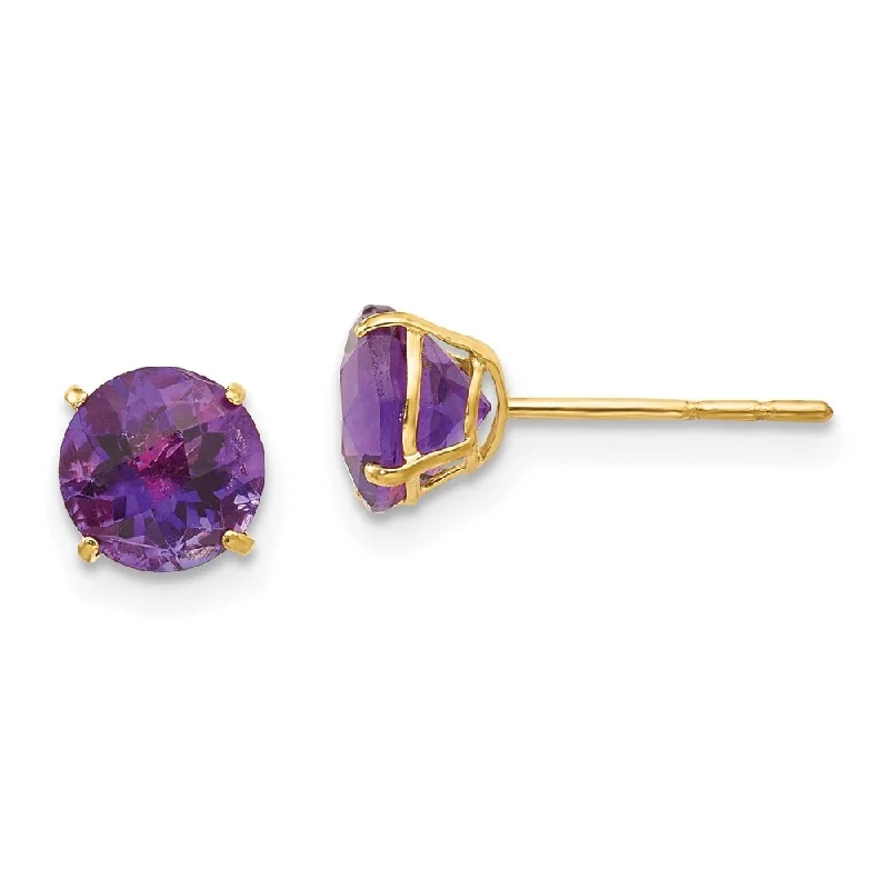 14k Yellow Gold Round Gemstone Stud Earrings (L-6 mm, W-6 mm)