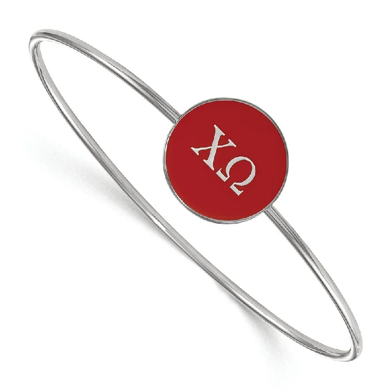 Sterling Silver Chi Omega Red Enamel Greek Bangle - 6 in.