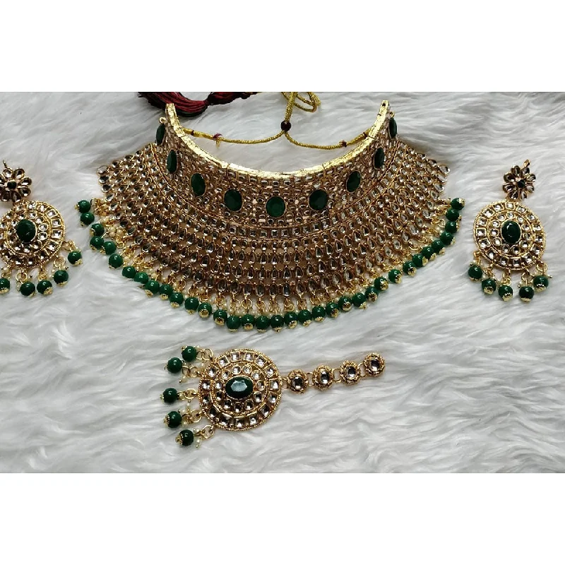 Kumavat Jewels Gold Plated Kundan Stone And  Beads Choker Necklace Set