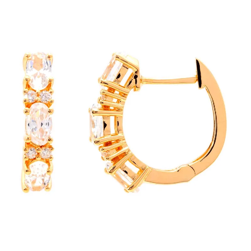 14Kt Yellow Gold White Natural Zircon and Diamond Hoop Earrings