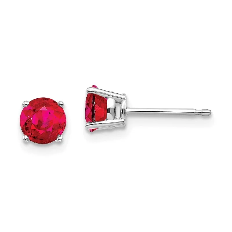 14k White Gold Ruby Stud Earrings (L-5 mm, W-5 mm)