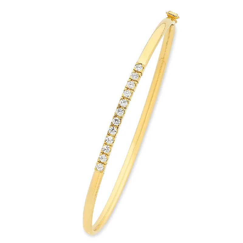 9ct Yellow Gold Silver Infused Zirconia Hinged Bangle