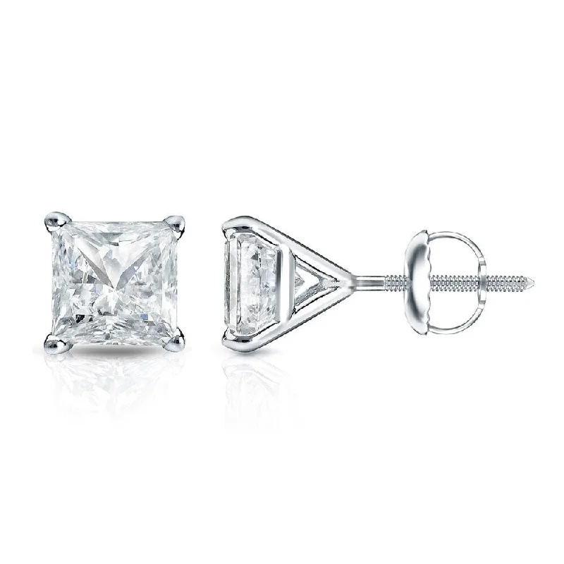 Auriya 14k Gold 1/3cttw Princess-cut Diamond Stud Earrings Martini-set (I-J, SI2-SI3)