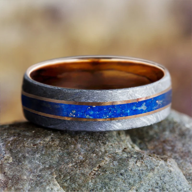 Men's Meteorite & Lapis Lazuli Ring