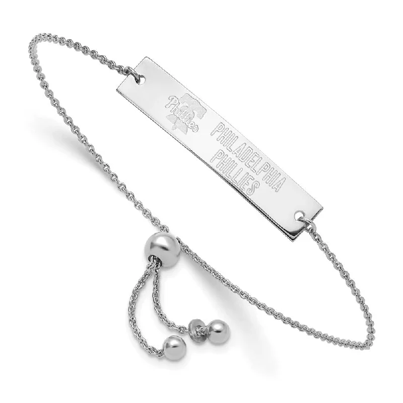 Sterling Silver Rh-Plated MLB Philadelphia Phillies Adj Bracelet, 9 In