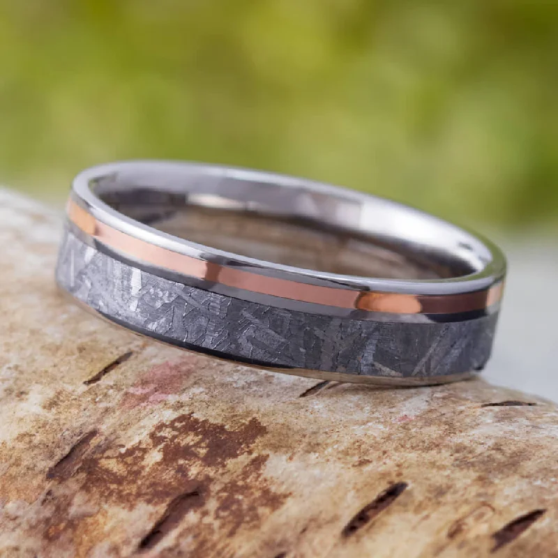 Meteorite And Gold Ring With Titanium Edges