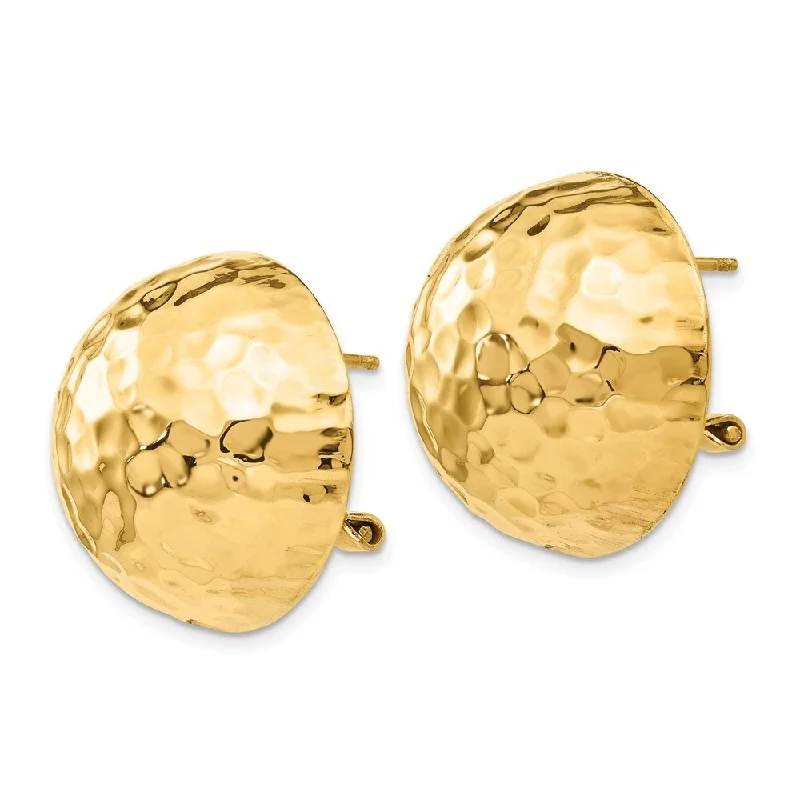 Diamond2Deal 14K Yellow Gold Hammered Omega Back Post Earrings (L- 22 mm, W- 22 mm)