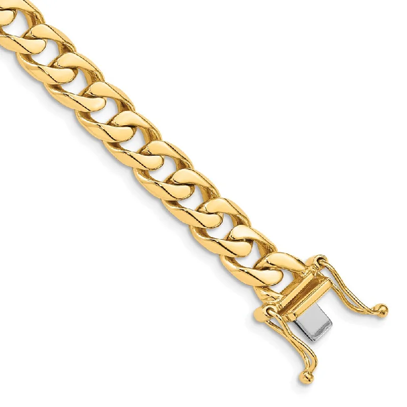 Men's 14k Yellow Gold, 7.8mm Flat Beveled Curb Chain Bracelet, 8 Inch