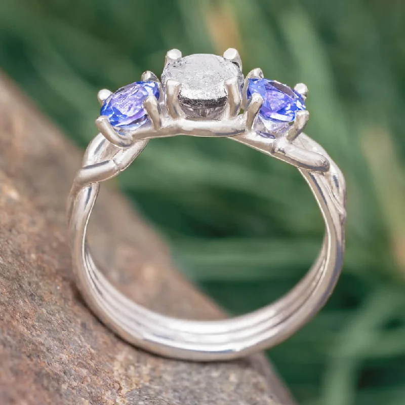 Platinum and Tanzanite Ring With Meteorite Stone