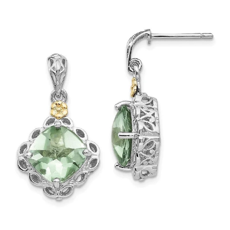 Sterling Silver w/14k Green Quartz Earrings