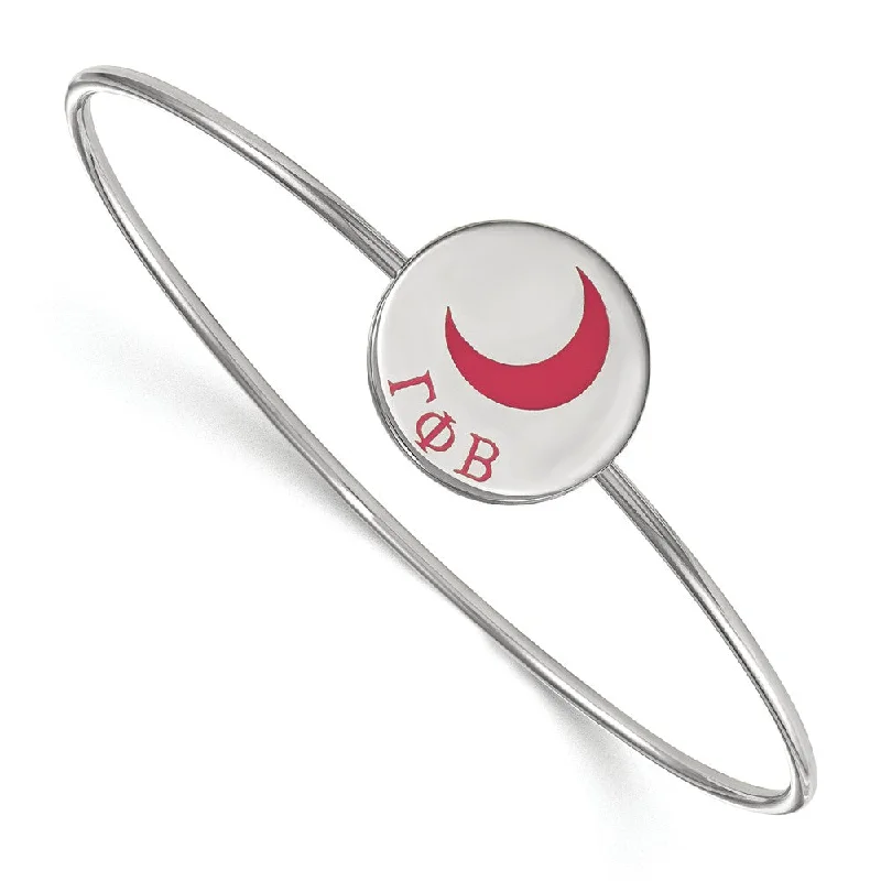 Sterling Silver Gamma Phi Beta Enamel Crescent Moon Bangle - 7 in.