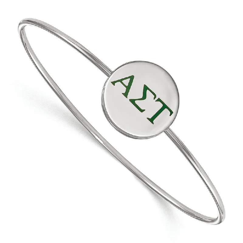 Sterling Silver Alpha Sigma Tau Enamel Greek Letters Bangle - 8 in.