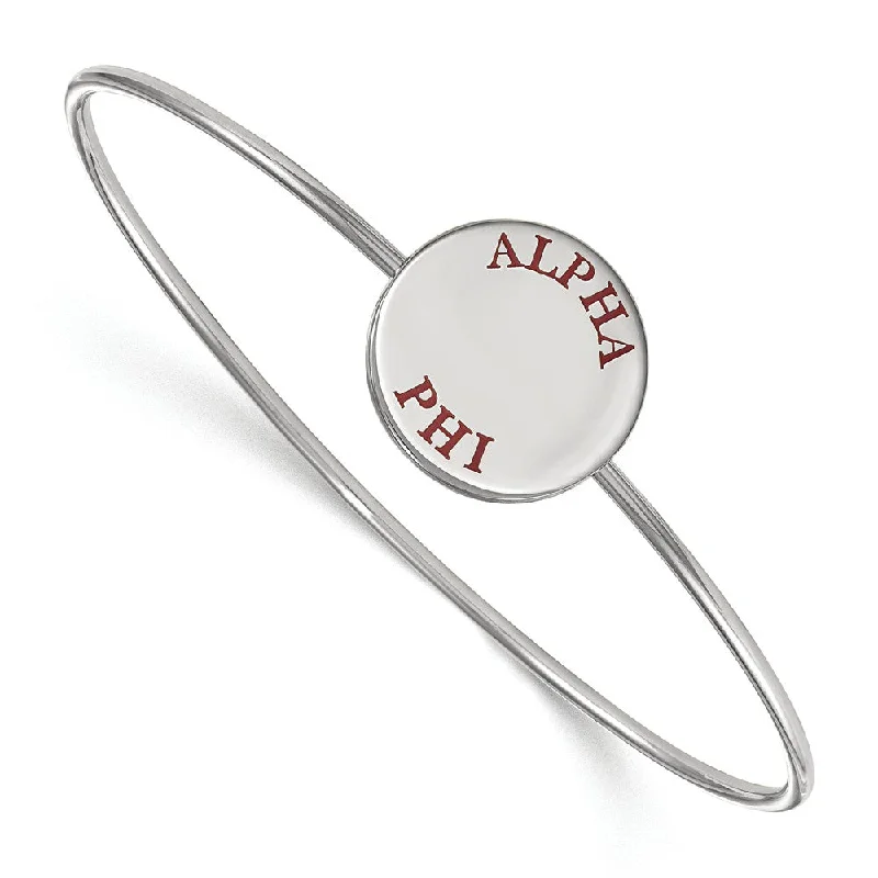 Sterling Silver Alpha Phi Enamel Red Letters Bangle - 7 in.