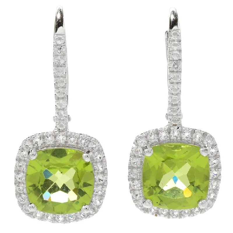 Ster Silver Peridot & White Topaz Drop Lever Back Earrings - Green