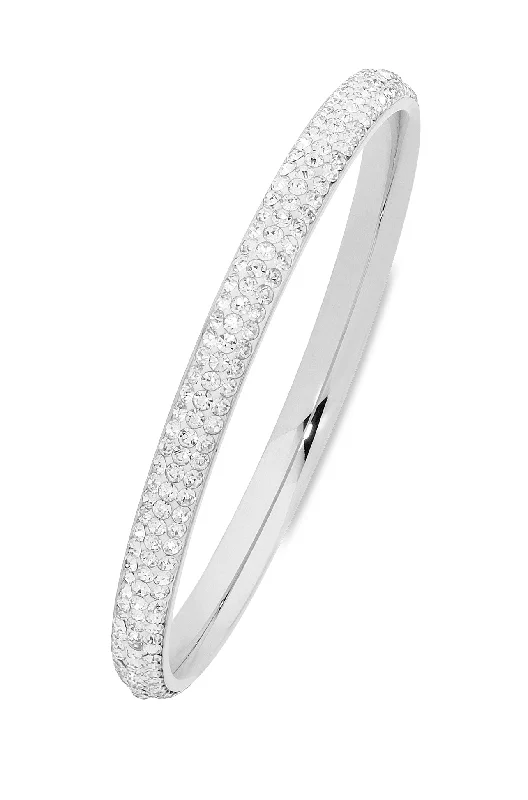 White Stainless Steel Pave Crystal Bangle 60-63-65mm