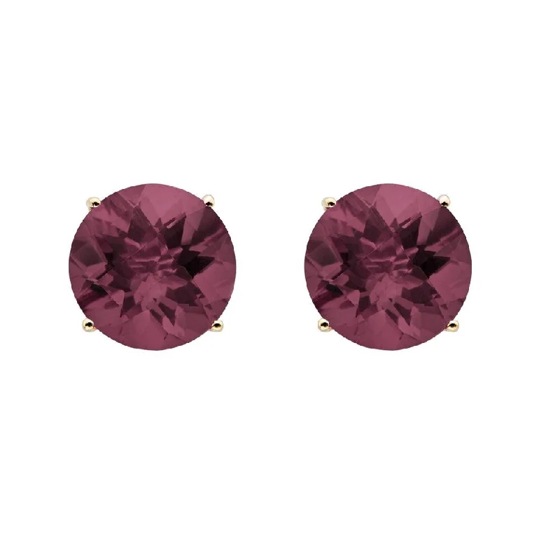 14k Yellow Gold 8mm Round-cut Rhodolite Stud Earrings