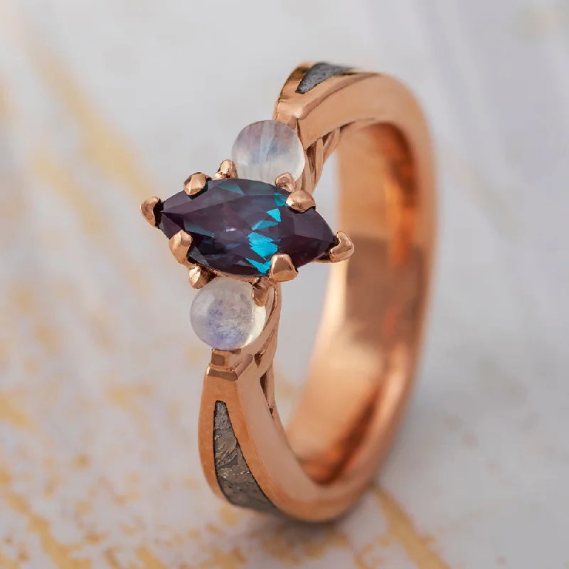 Alexandrite, Moonstone & Meteorite Engagement Ring