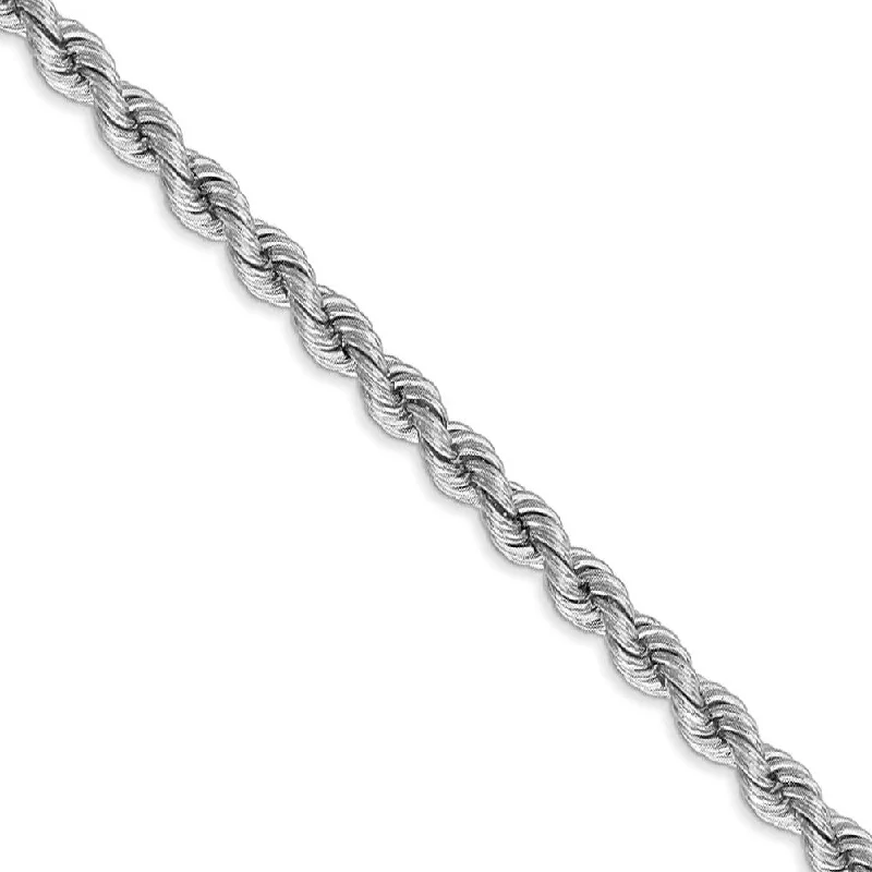 4mm, 14k White Gold, Handmade Solid Rope Chain Bracelet