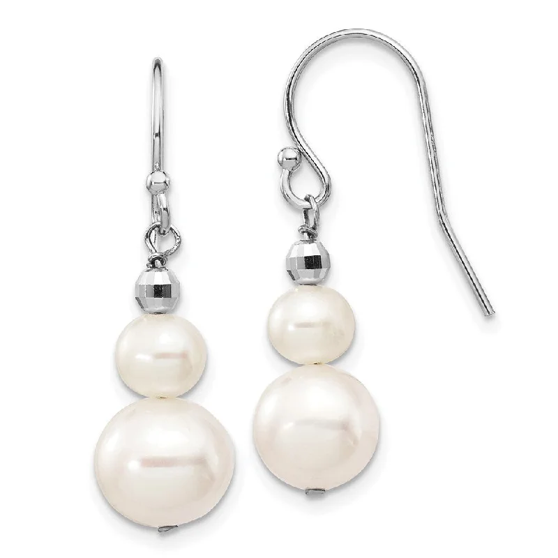 14K White Gold 8-9mm Pearl Bead Earrings (L-29 mm, W-10 mm)