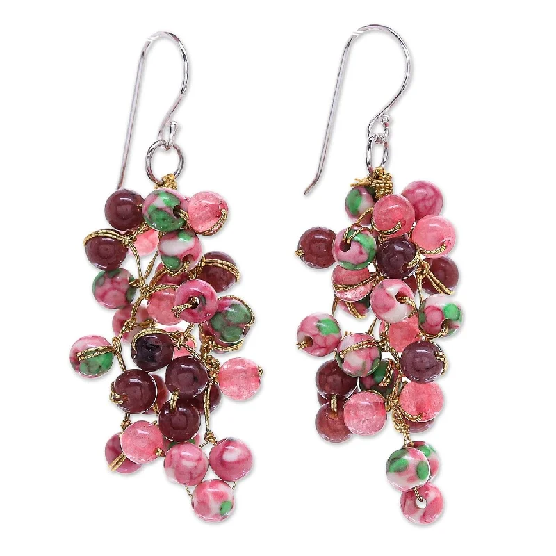 NOVICA Dionysus in Pink, Quartz and agate dangle earrings - 1