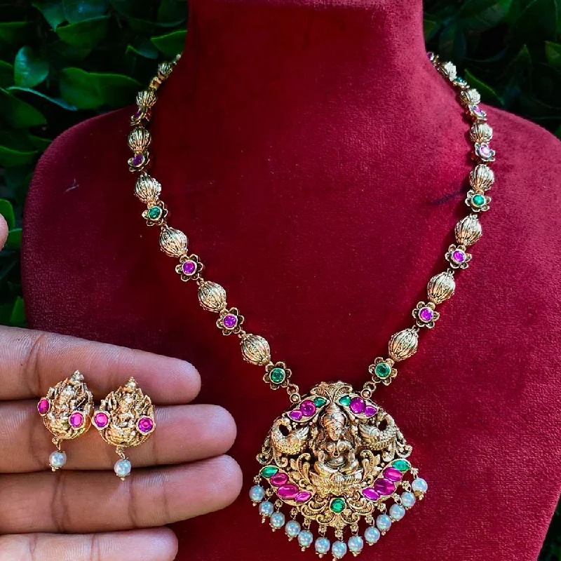 Royal Kundan Jewellery Gold Plated Pota Stone Temple Necklace Set