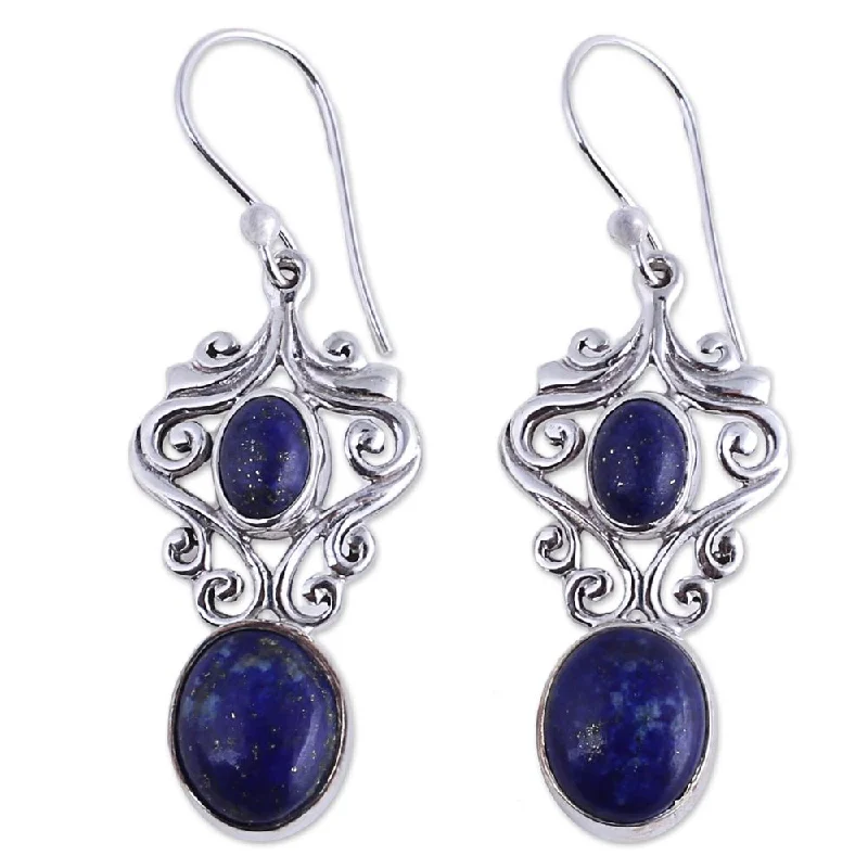 Sterling Silver 'Whimsical Tendrils' Lapis Lazuli Earrings