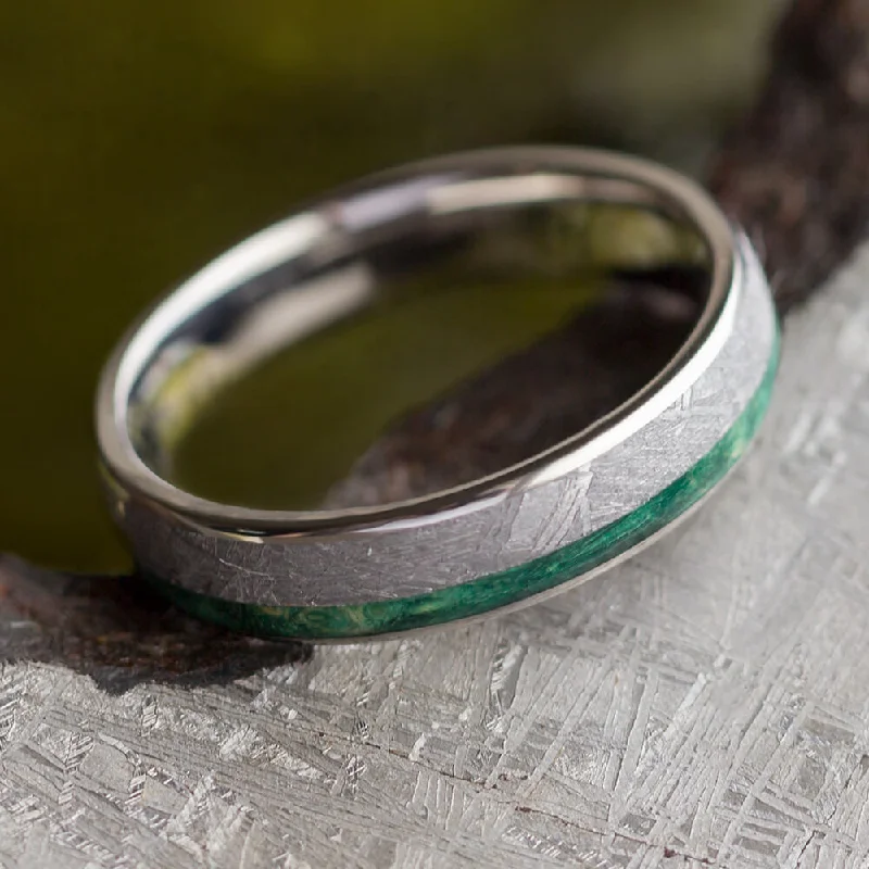 Green Wood & Meteorite Wedding Band, 4mm Ring