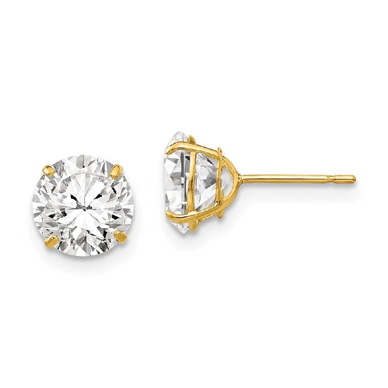 14k Yellow Gold Round CZ Stud Earrings (L-6 mm, W-6 mm)