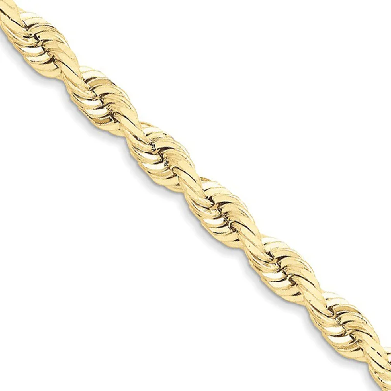 Men's 7mm 10k Yellow Gold Diamond Cut Solid Rope Chain Bracelet