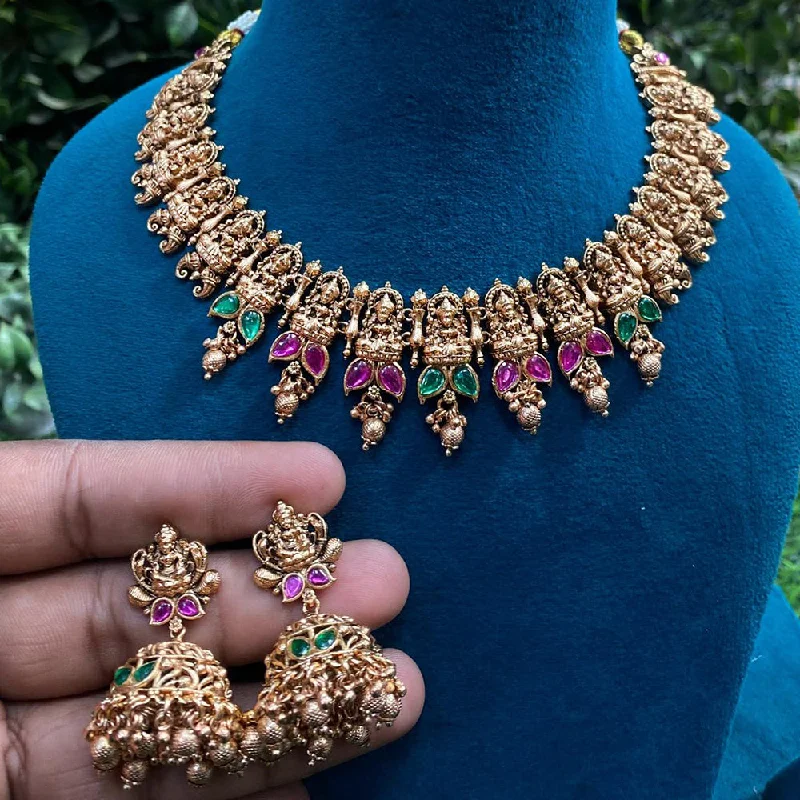 Royal Kundan Jewellery Gold Plated Pota Stone Temple Necklace Set