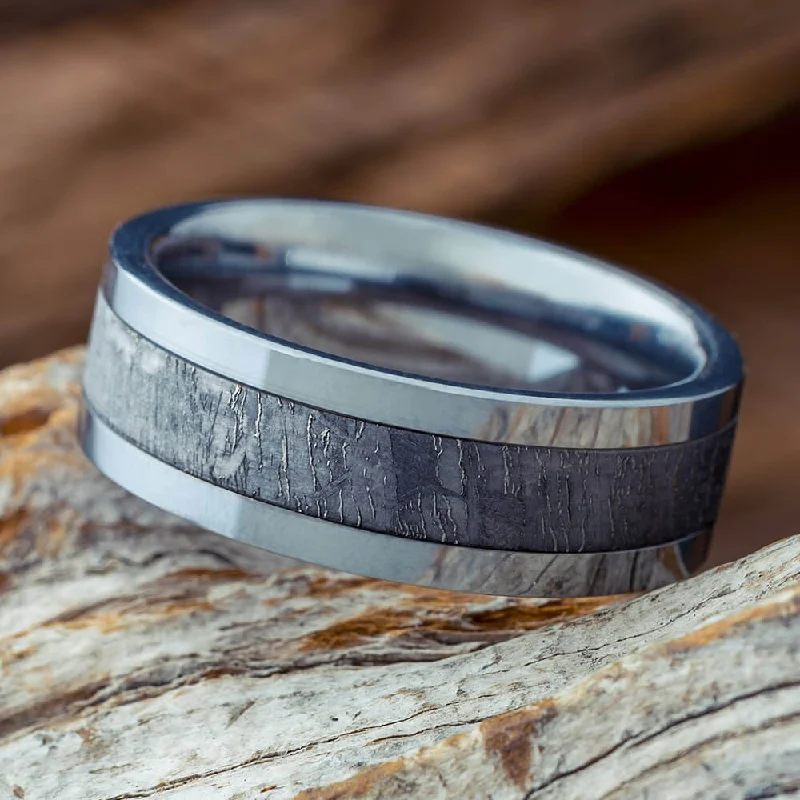 Men's Meteorite Ring in Polished Tungsten