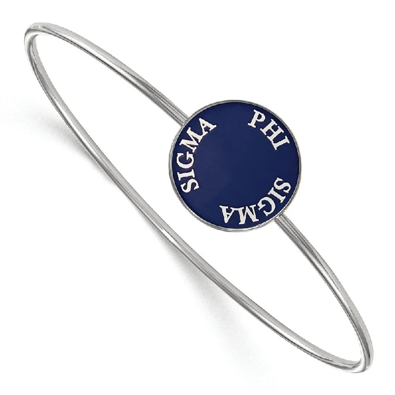 Sterling Silver Phi Sigma Sigma Blue Enamel Bangle - 7 in.