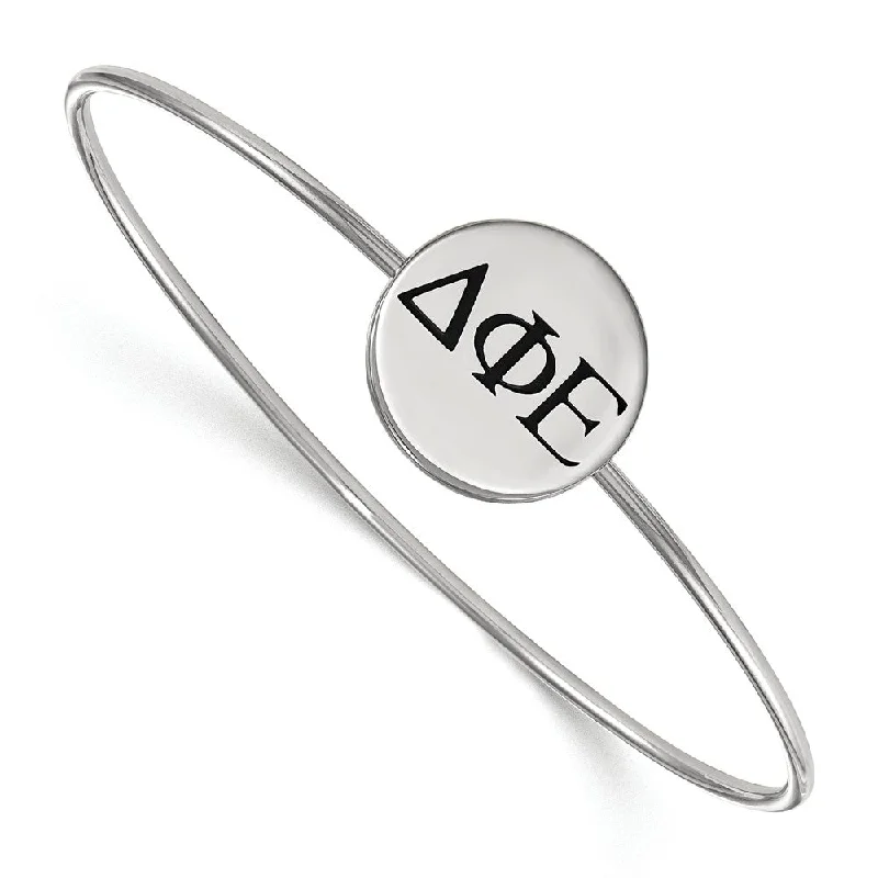 Sterling Silver Delta Phi Epsilon Enamel Black Greek Bangle - 7 in.