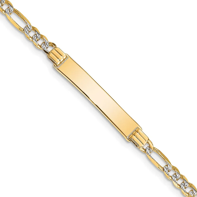 14k Yellow Gold and Rhodium Pave 25mm Figaro I.D. Bracelet - 7 Inch