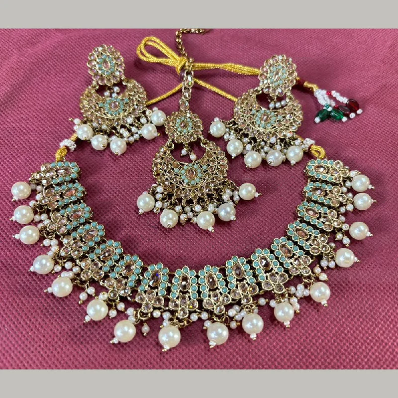 Shree Chamunda Jewellers Gold Plated Crystal Stone And Pearls Necklace Set