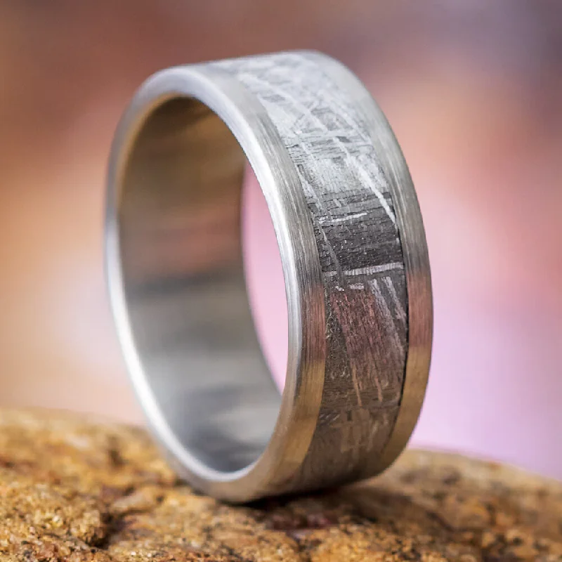 Wide Titanium Men's Wedding Band With Authentic Meteorite