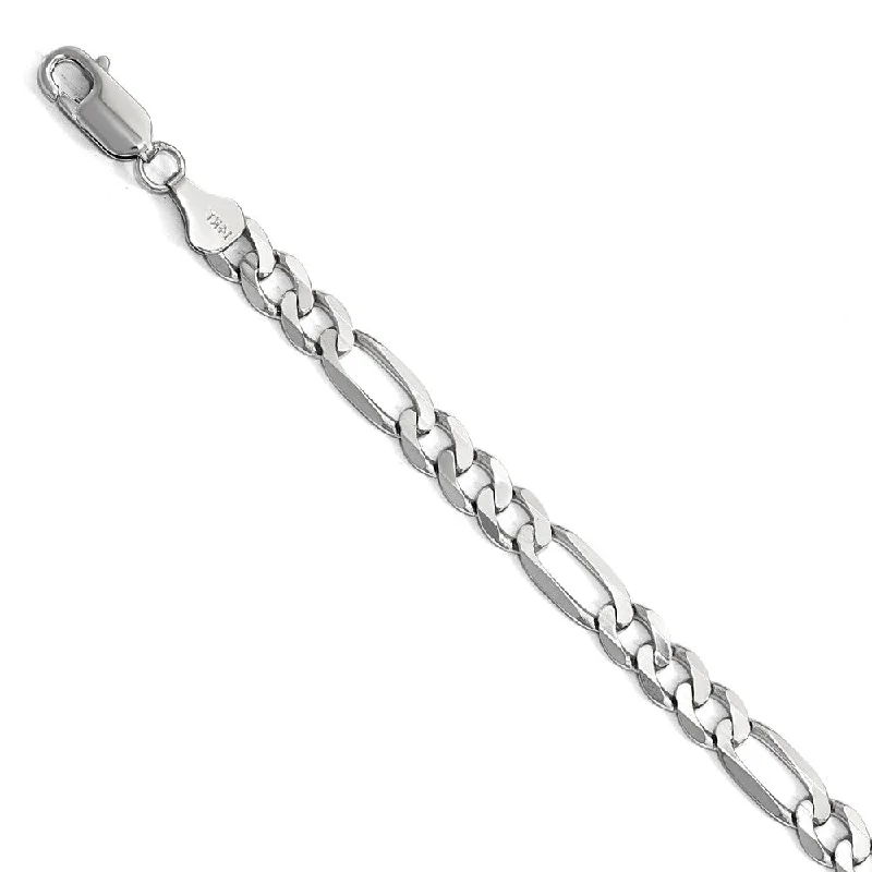 6mm 14k White Gold Flat Figaro Chain Bracelet