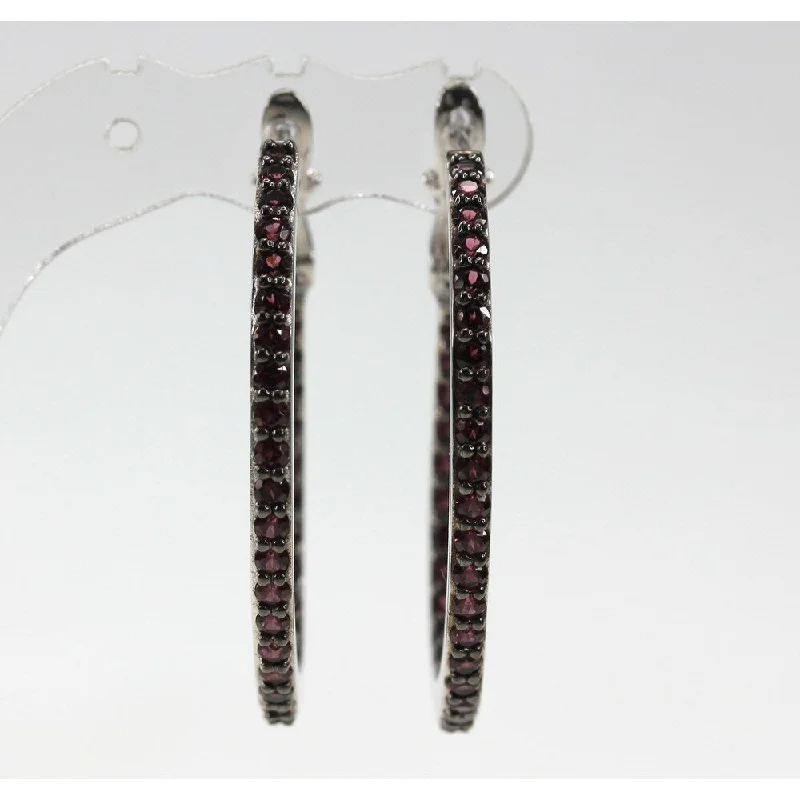 Rhodium Over Sterling Silver 2.19Ctw Rhodolite Garnet Hoop Earrings