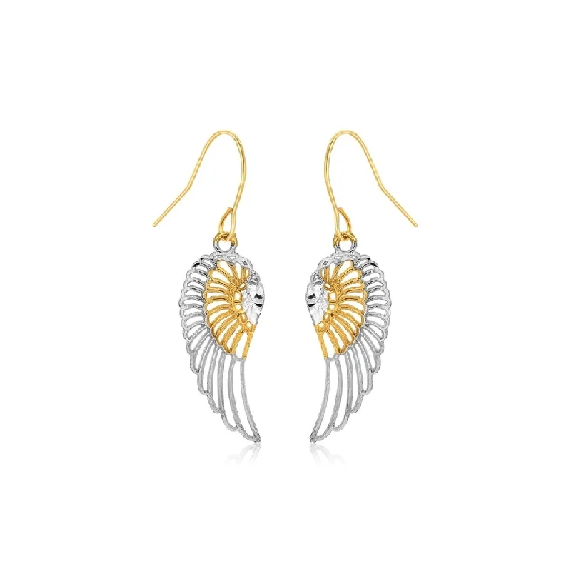 Two-Tone Wing Drop Earrings in 10K Gold