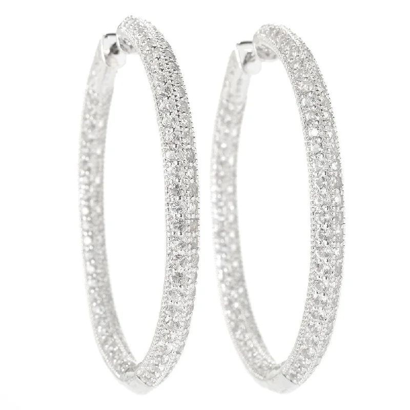 Sterling Silver Pave Topaz Hoop Earrings